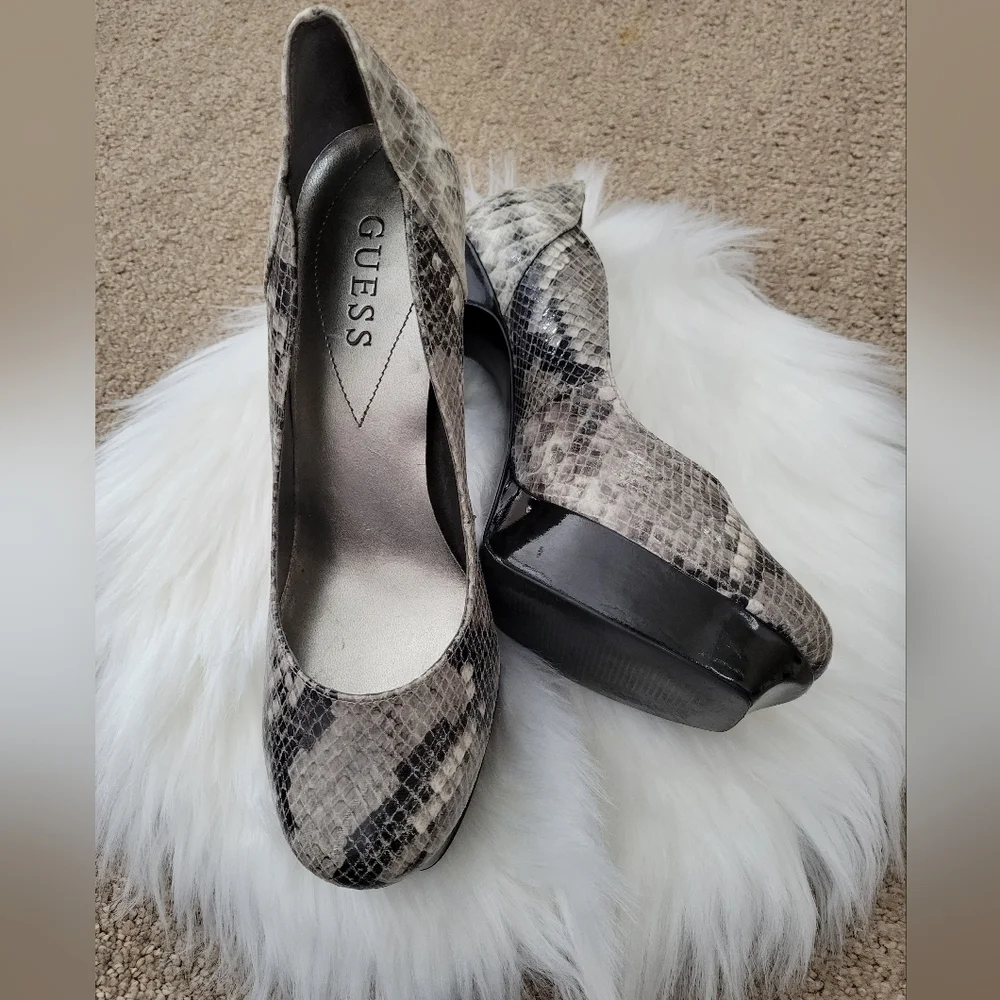 Guess Gwynn Snake Print Platform Heels
